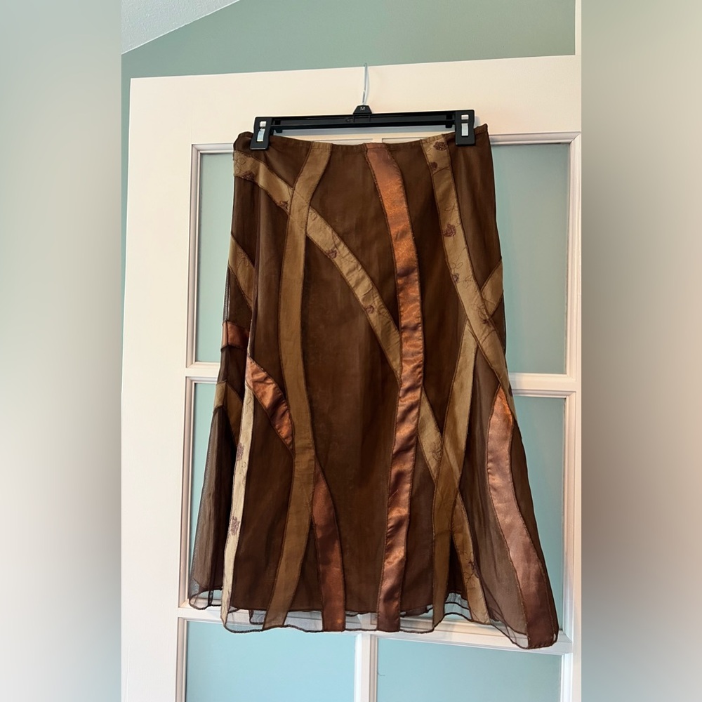Anthropologie Azel Hazel Haze Brown Patchwork Skirt Size S
